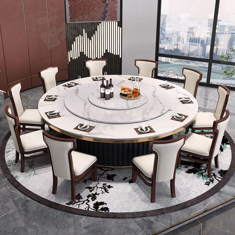 酒店电动大圆桌餐桌轻奢岩板实木餐台15人20人饭店会所包厢火锅桌 2.