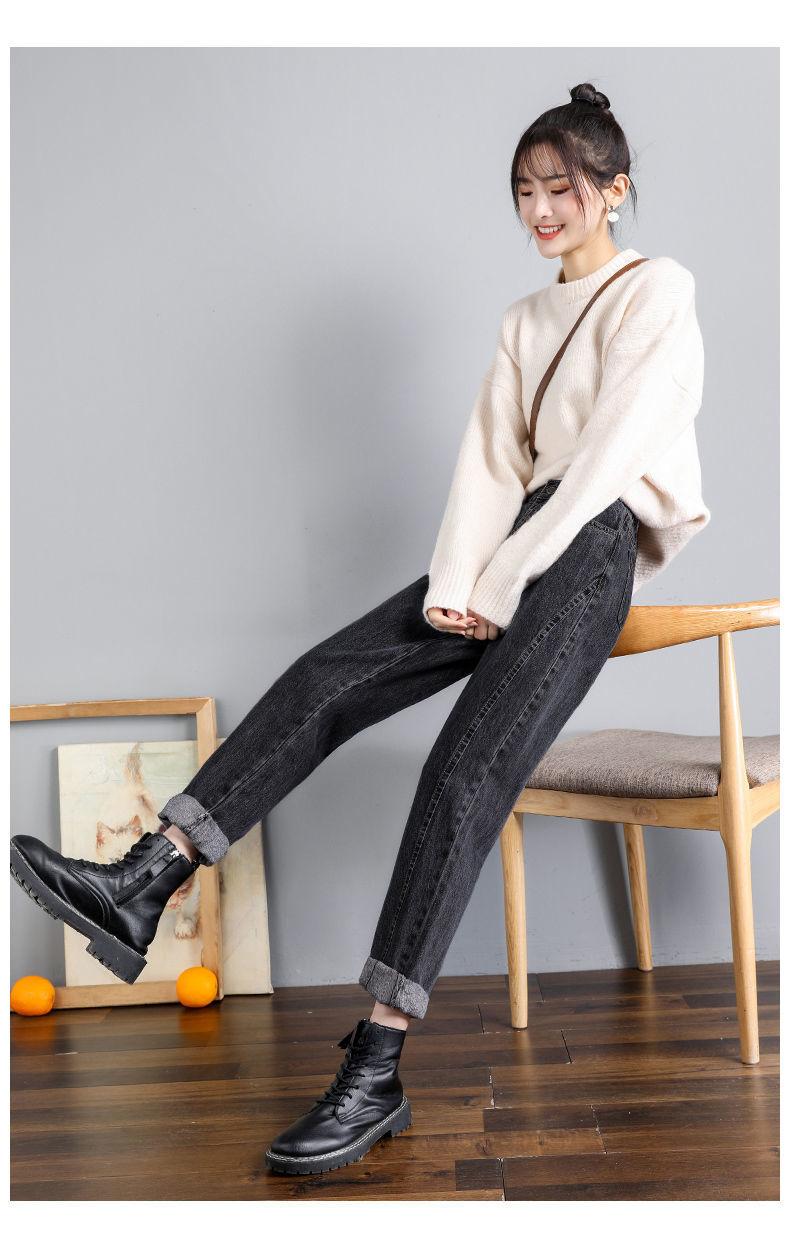 女装新款哈伦牛仔裤女直筒宽松2021年春季新款松紧高腰显瘦萝卜老爹女