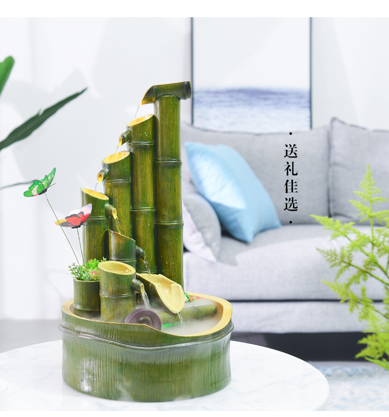 创意竹子流水喷泉客厅电视柜装饰品风水轮室内小摆件节节高升小号无