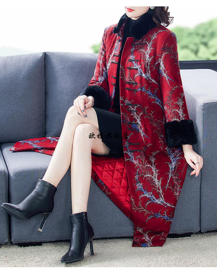 棉服女秋冬季加棉中长款中国风复古保暖旗袍外套 红色 2xl【图片 价格