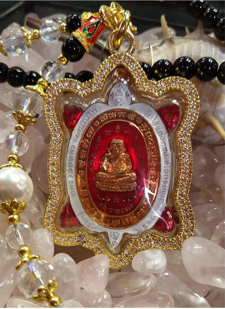 檀福匠 泰国正牌龙婆柳庙2562财龟佛牌吊坠 清债龟牌镀金镶钻项链 脖
