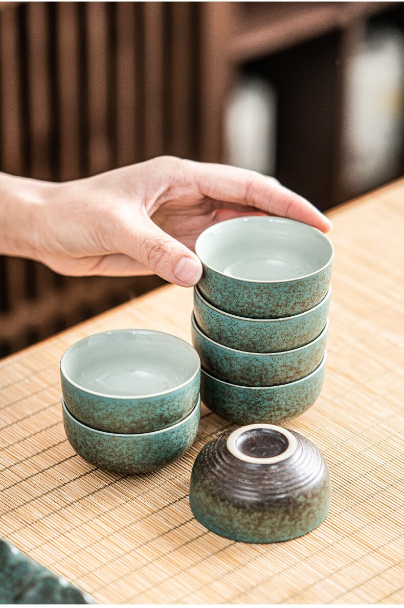 唐丰陶瓷窑变品茗杯6个套装家用功夫小号喝茶杯复古个人杯专用茶盏碗