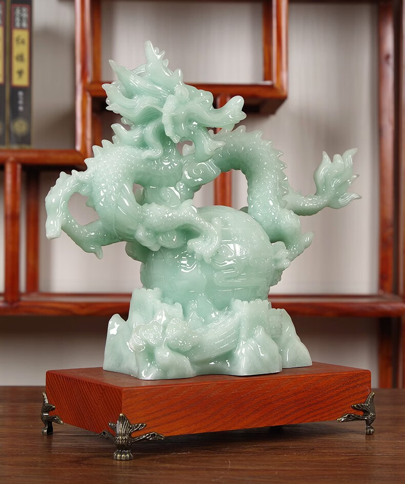 彤悦龙摆件玉石青龙工艺品生肖龙的装饰品送客户办公室玄关客厅店铺b