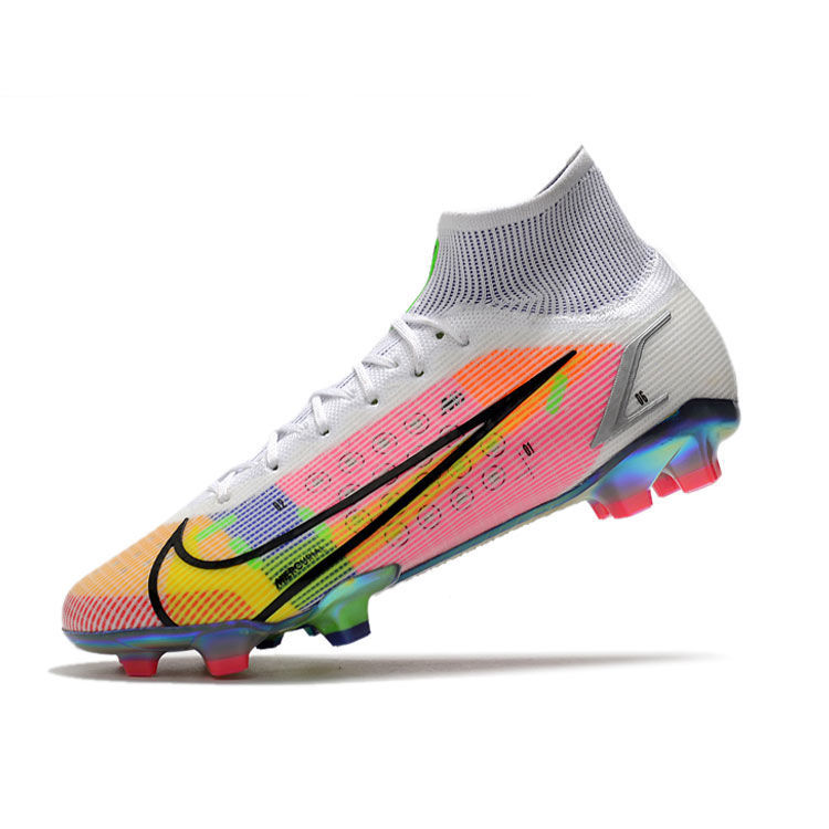 精选足球鞋c罗刺客14彩虹足球鞋长钉fg高低帮针织防水内马尔梅西儿童
