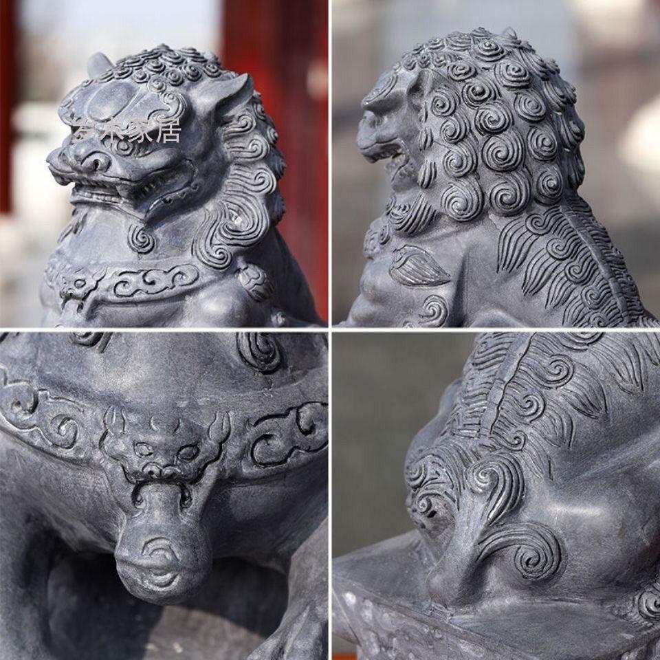 爱思顿石雕石头青石小石狮子摆件一对门口看门玄关房顶家用庭院原石