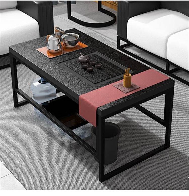 火山石茶几 不锈钢火烧石茶几茶具套装一体办公室功夫茶桌家用小茶台