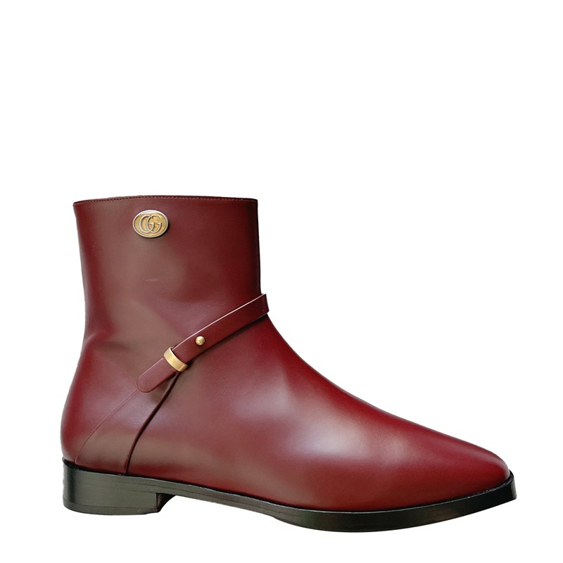 gucci古驰女款酒红色皮质女士短靴酒红色欧码36