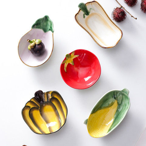 卓越创意水果蔬菜造型陶瓷小吃碟家用甜品盘单个沙拉零食小菜碟盘子红