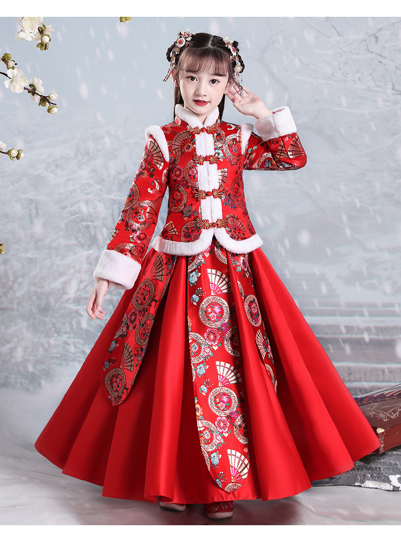 小咔衣浓汉服女童冬季唐装旗袍儿童加绒加厚冬装中国