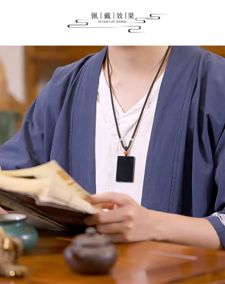 天然墨翠a货翡翠平安无事牌玉石吊坠冰种挂件男士项链女款玉坠 墨玉无