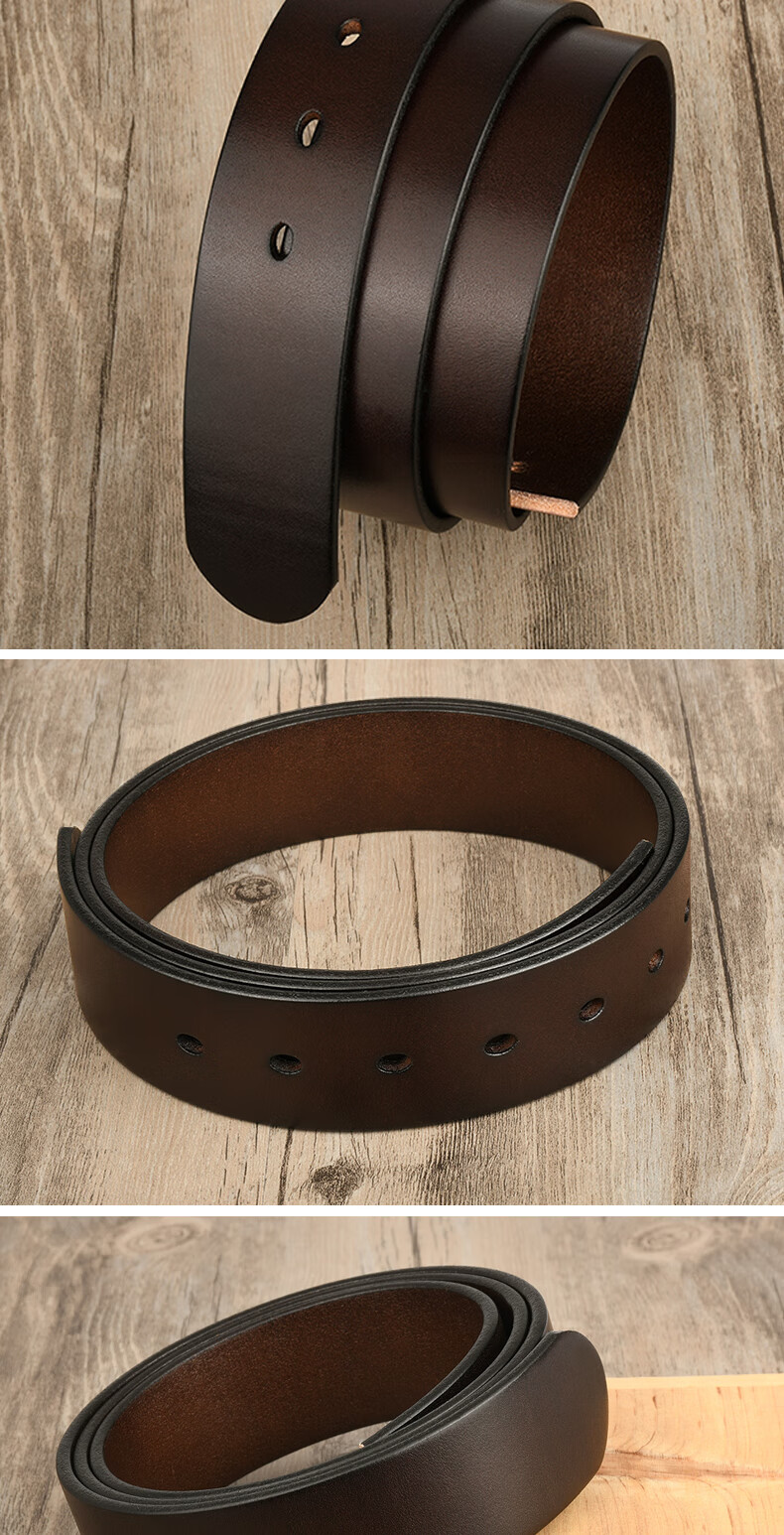 kt针扣无头皮带男士真皮不带头男腰带头层纯牛皮打孔休闲裤带条咖啡色