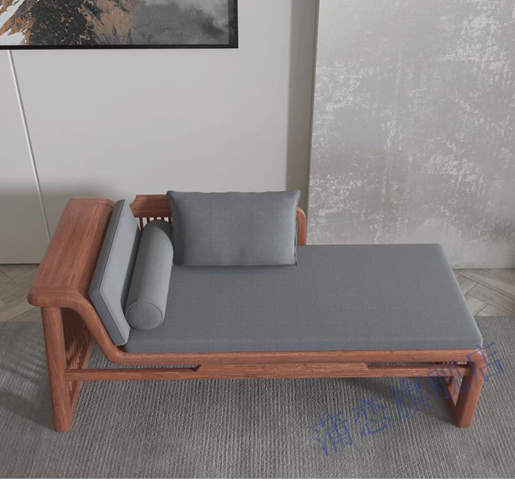 贵妃椅新中式木贵妃椅客厅皮质单人沙发躺椅美人榻乌金木太妃休闲椅子