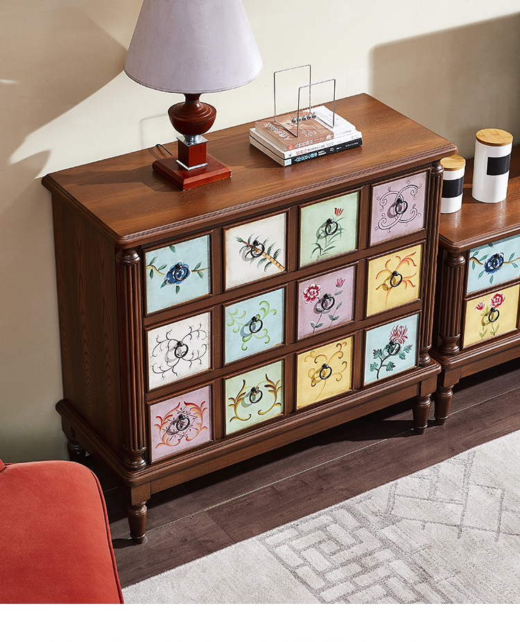 五斗柜实木欧式美式斗柜实木欧式收纳储物地中海复古客厅装饰柜彩绘