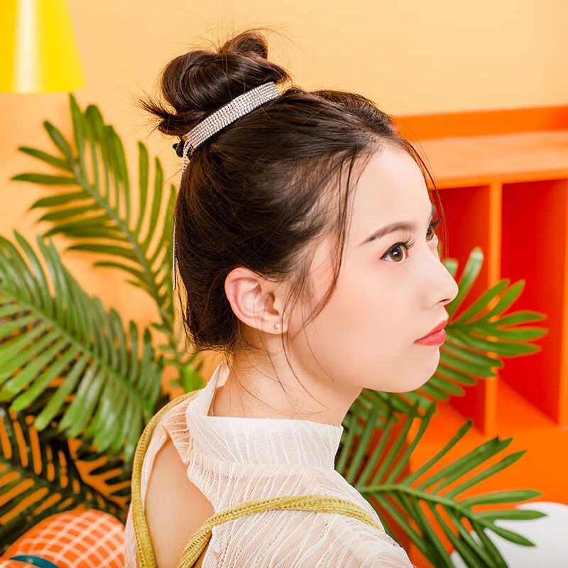 致如祎原创丸子头抓夹发夹成年人丸子头盘发器头饰水钻流苏花苞夹马尾