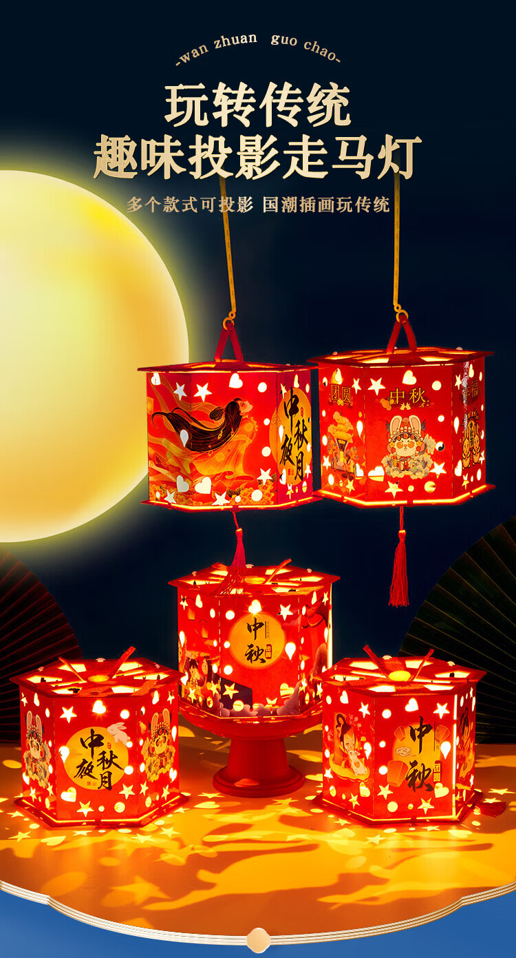 【传统文化】六角走马灯中秋节兔子灯笼走马灯六角宫灯diy手工制作