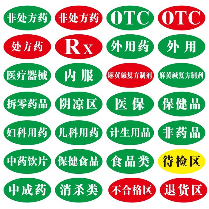 翠织星医院药店药品分类区分标识药非药otcrx外用防水标签定制otc绿3x