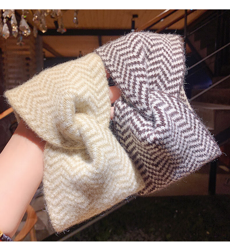 清峰柏月子发带韩版千鸟格针织毛线发带女宽边复古中间打结发箍压发