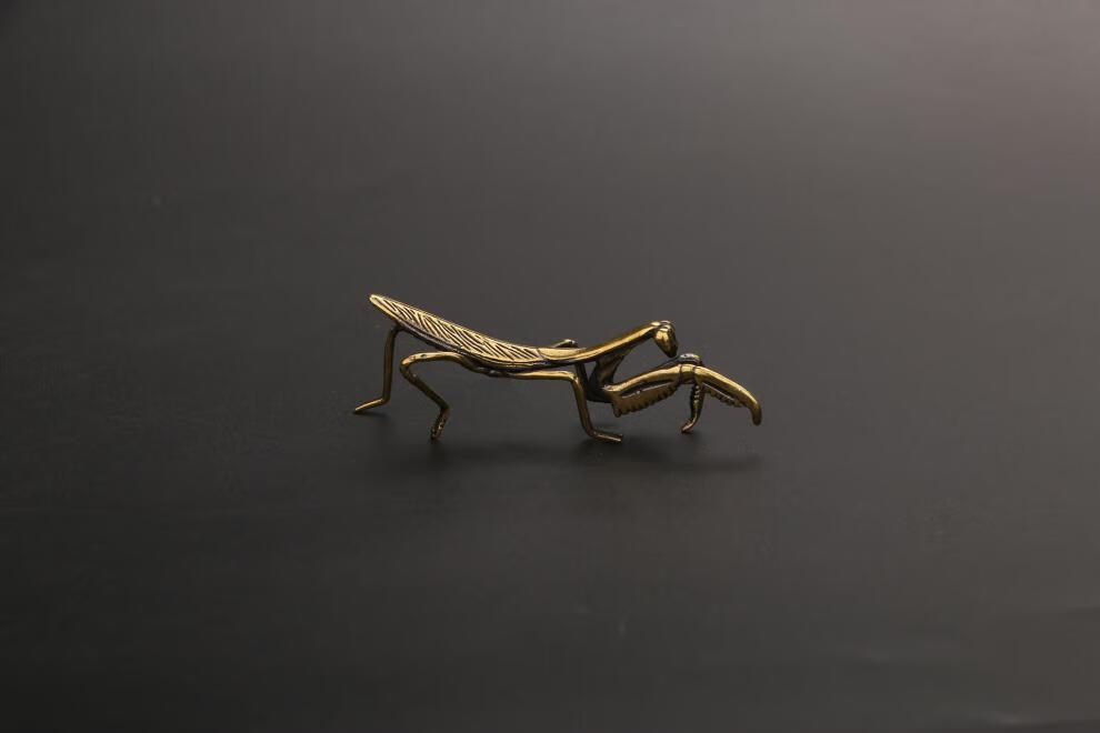 zcqbcy铜螳螂小摆件茶道铜茶宠实心铜昆虫仿古铜微雕古玩铜器铜艺小