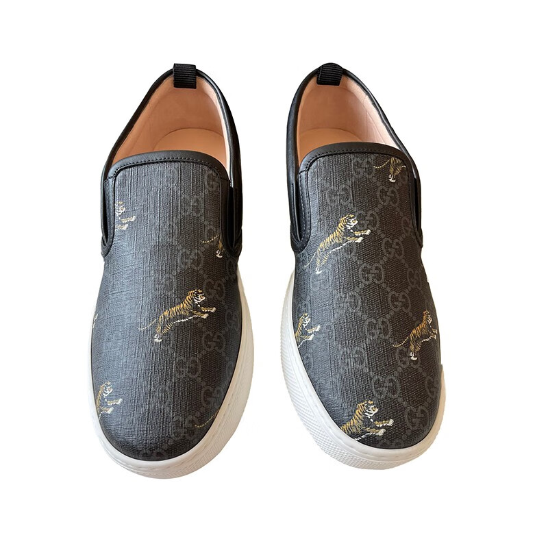 gucci古驰gucci古驰男鞋老虎印花一脚蹬休闲鞋ak礼物黑色系英码55