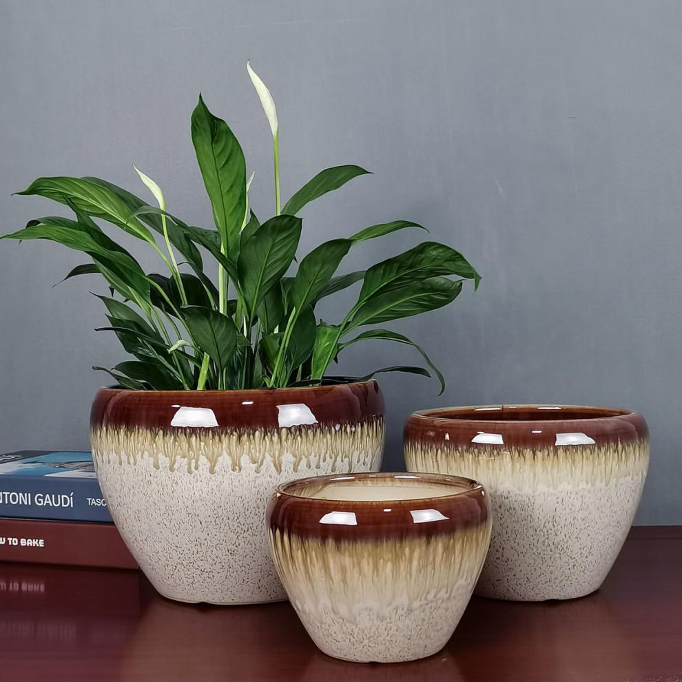 现货直发瓷花盆透气特大号简约创意室内阳台绿植盆栽绿萝多肉花盆北极