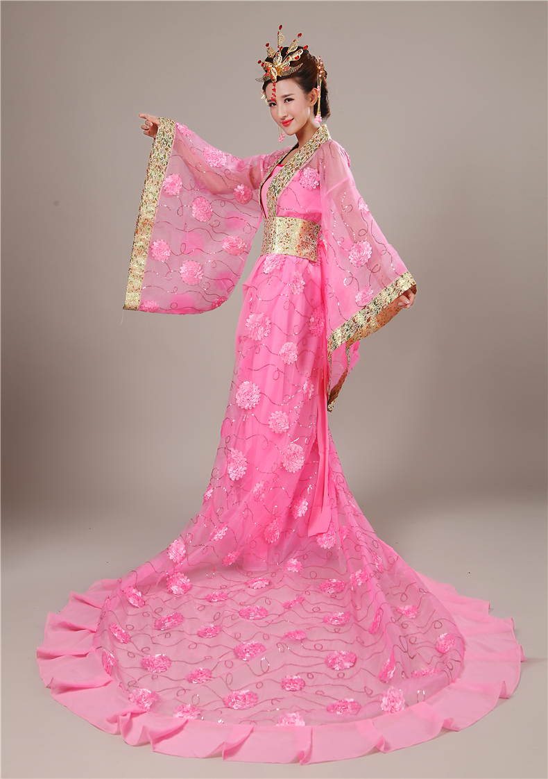 古代服装女皇后古装贵妃拖尾改良汉服唐朝公主舞台演出服走秀摄影