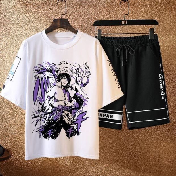 迪士尼夏天皮卡丘衣服联名儿童套装火影忍者宇智波佐助男女t恤动漫