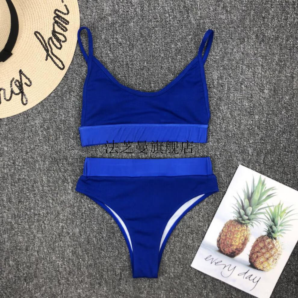 欧美带胸垫纯色比基尼性感时尚比坚尼高腰分体泳衣沙滩泳装bikini