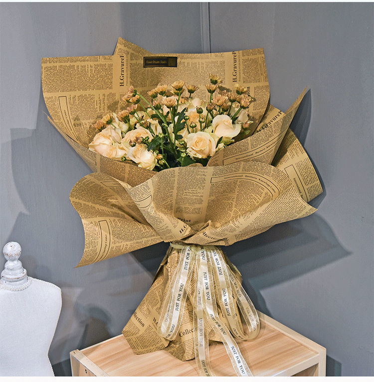 【精选好礼】青衣坊英文复古报纸礼品花艺包花纸材料牛皮纸包书纸鲜花