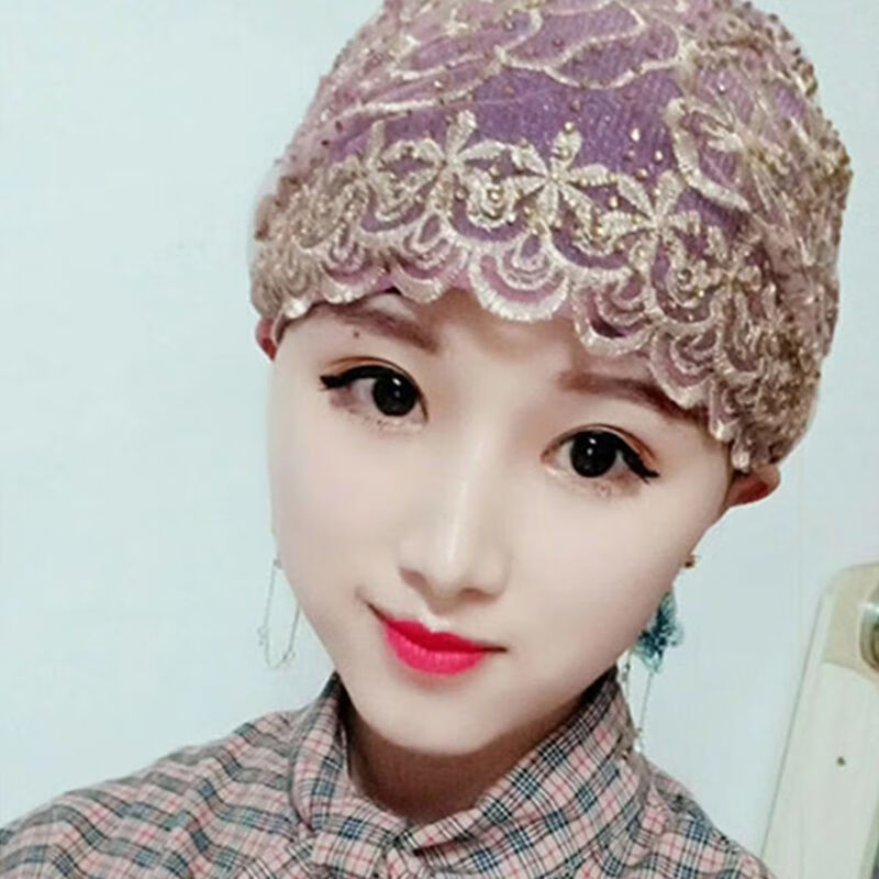 喻小熊回族帽春秋季回女士包头帽头巾纱巾双层不透黑色弹力松紧