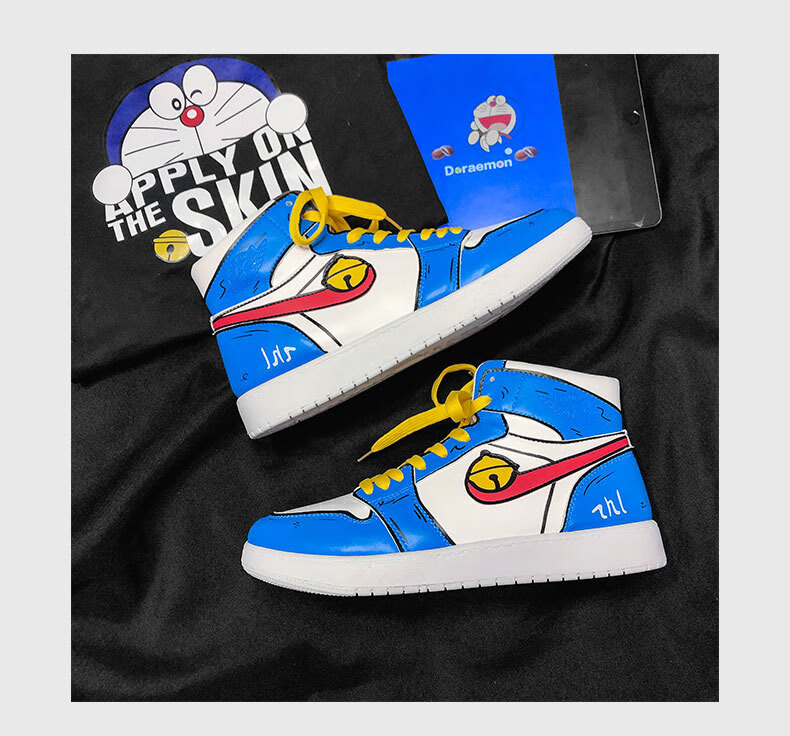 nike2022秋冬款动漫鞋手绘高帮休闲板鞋男哆啦a梦叮当猫机器猫鞋子