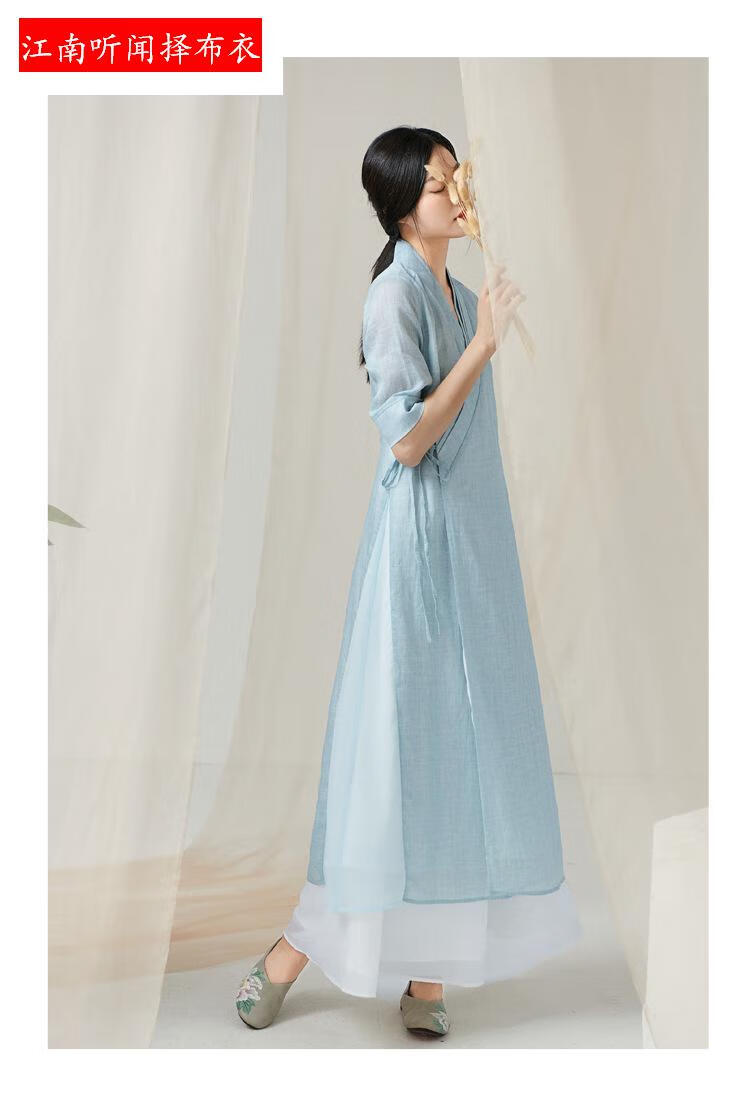 闻布衣好质量居士服素衣女装中国风禅意古装汉服超仙显瘦茶艺师改良