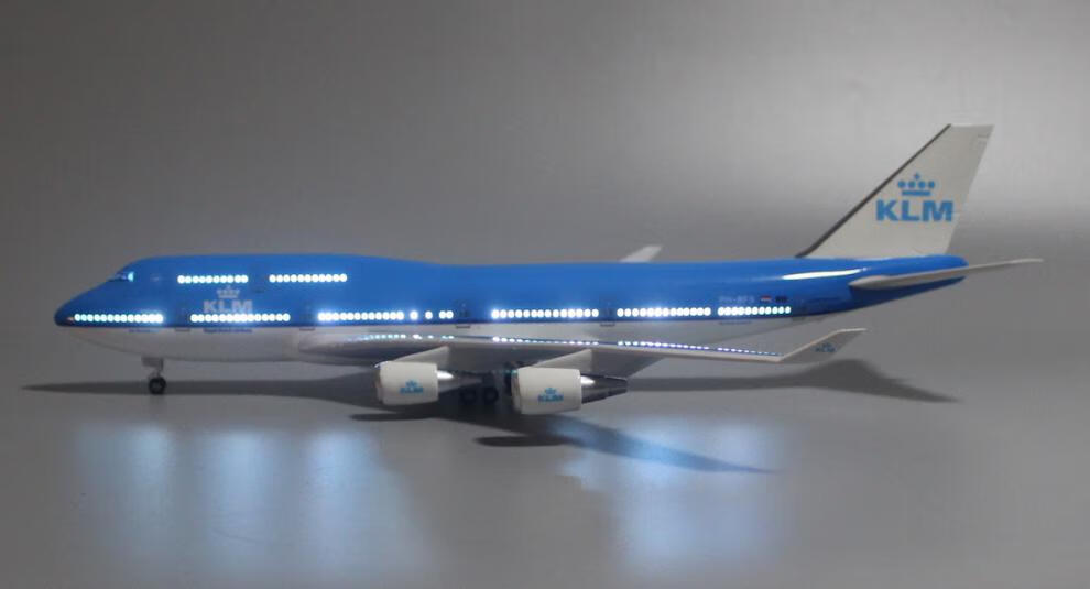 荷兰航空波音747空客仿真飞机模型47cm带轮子带灯波音777民航客机航模