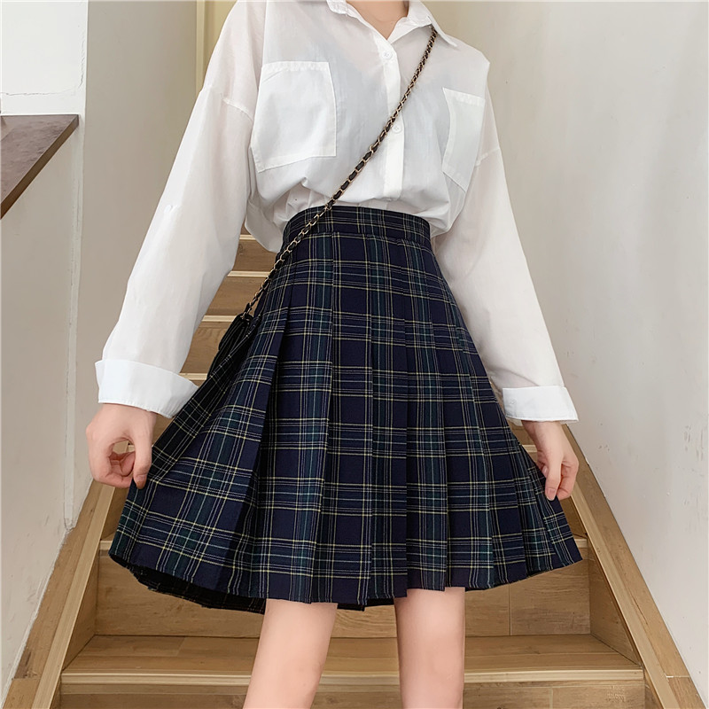 百折裙jk百褶裙到膝盖学生裙春秋显瘦a字半身裙黑格m