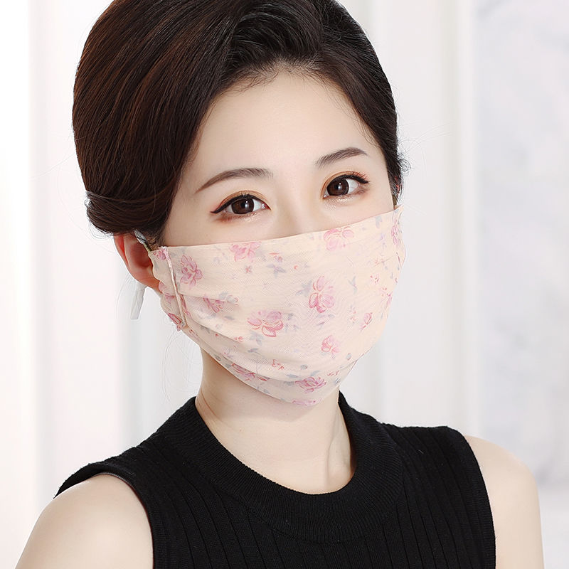 全脸护脸夏季薄款透气女时尚网红女士高颜值印花口罩网纱口罩深咖豹纹