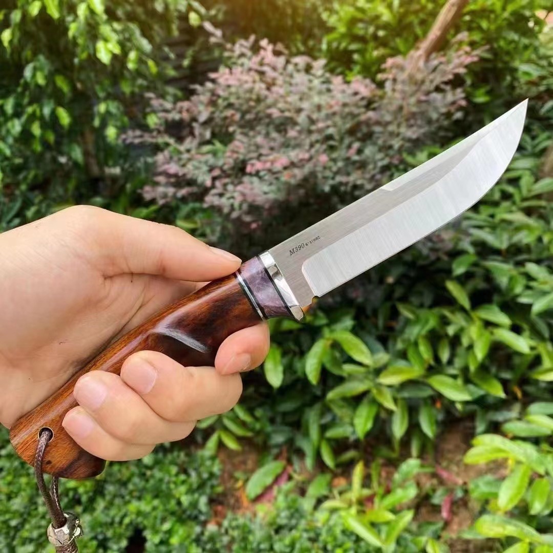 硕哥 奥地利m390粉末钢刀野营m390直刀稳定木隔片美国沙漠铁木手柄