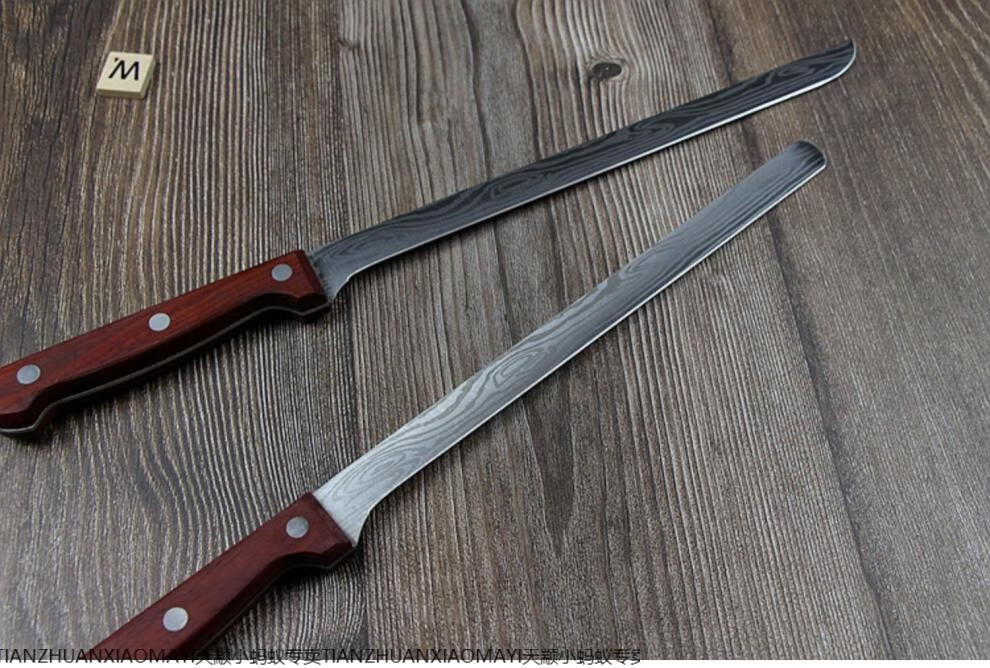 火腿刀厨刀西班牙火腿专用刀割蜂蜜刀土耳其烤肉刀大马士革纹削肉刀切