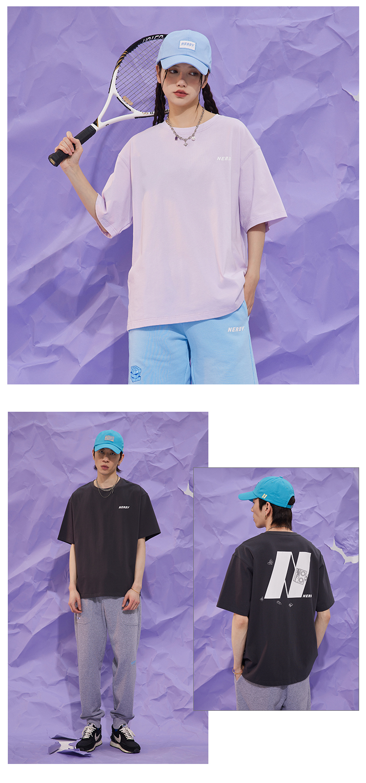 nerdy2022年春季圆领套头短t情侣dnalogo系列标志短袖t恤女浅紫色m