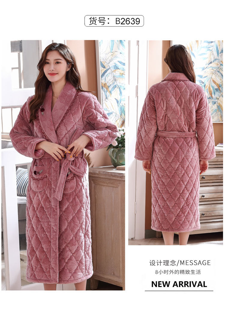 楠菲丽尔冬季睡袍女冬珊瑚绒三层加厚加长款睡衣夹棉加绒保暖冬天女士