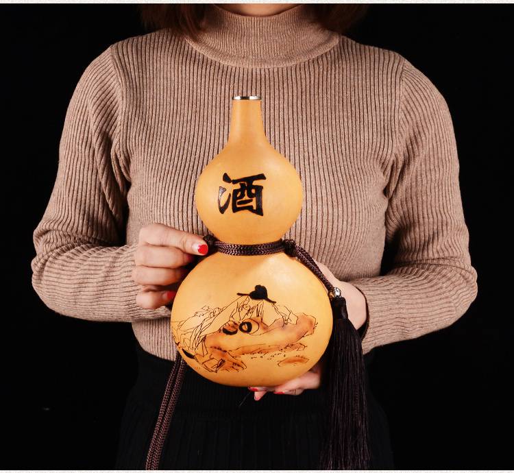 酒葫芦可装热水小葫芦酒壶天然葫芦装酒挂件仿古风随身酒瓶摆件 装