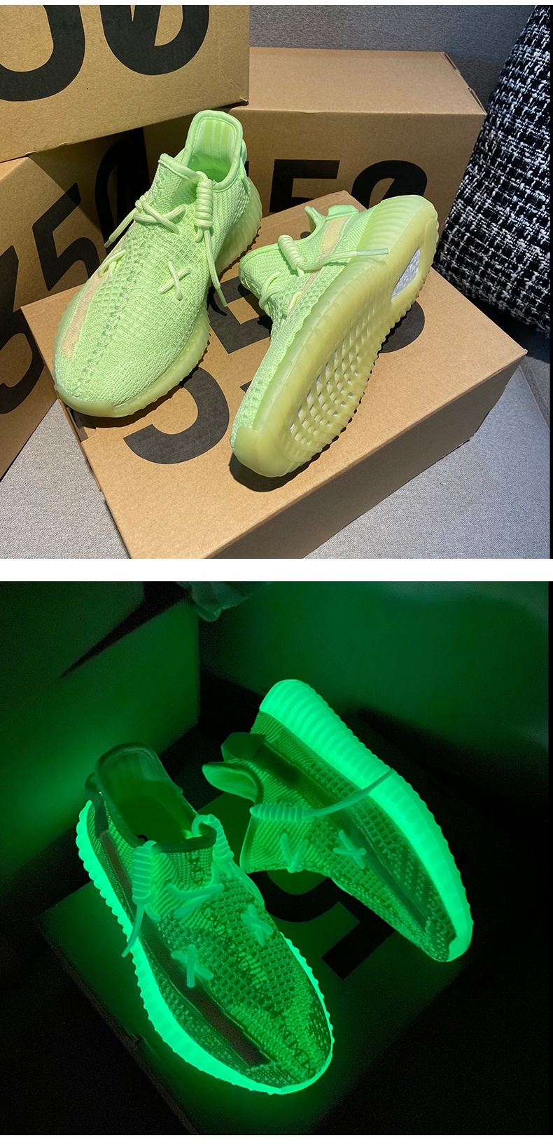 椰子鞋男350荧光绿官网过毒高版满天星女天使欧文言莆田鞋椰子黑天使