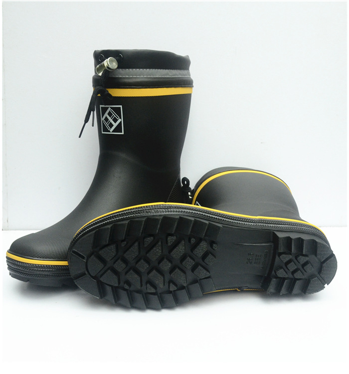 橡胶雨鞋加绒雨靴男中筒钓鱼鞋户外柔软水鞋胶鞋黑色hh01338