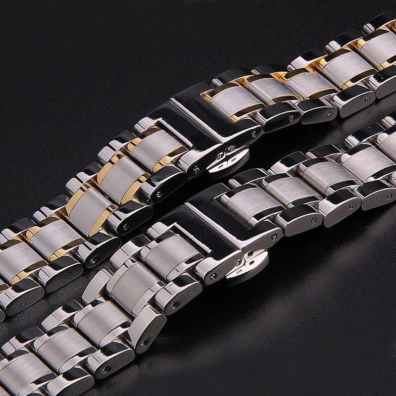 浪琴手表带浪琴名匠表带钢带男女不锈钢蝴蝶扣手表带月相l2弧口手表链