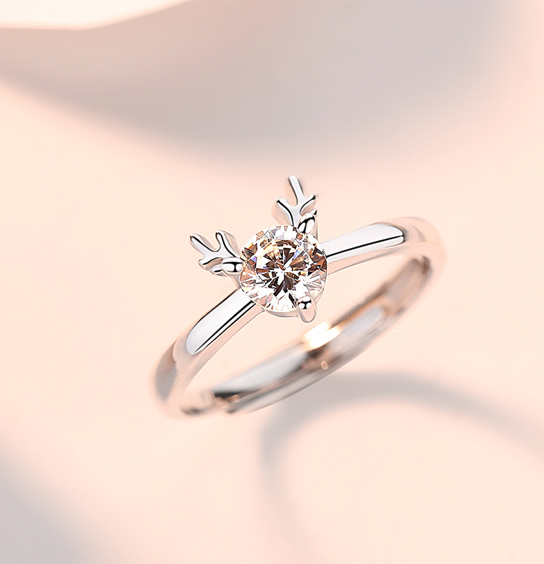 圣雅罗一鹿有你银戒指女活口可调节款指环首饰品尾戒女生戒子时尚饰品