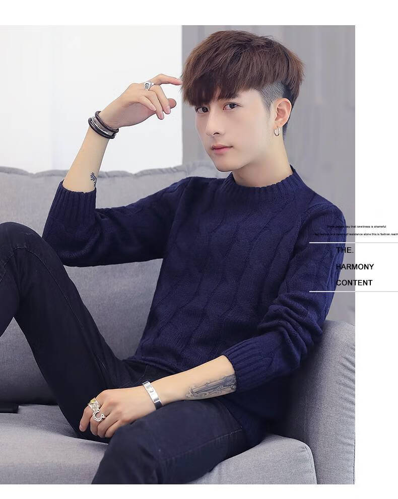 针织衫潮流学生秋冬保暖内搭中领打底衫线衫男士男式男生957黑色165m