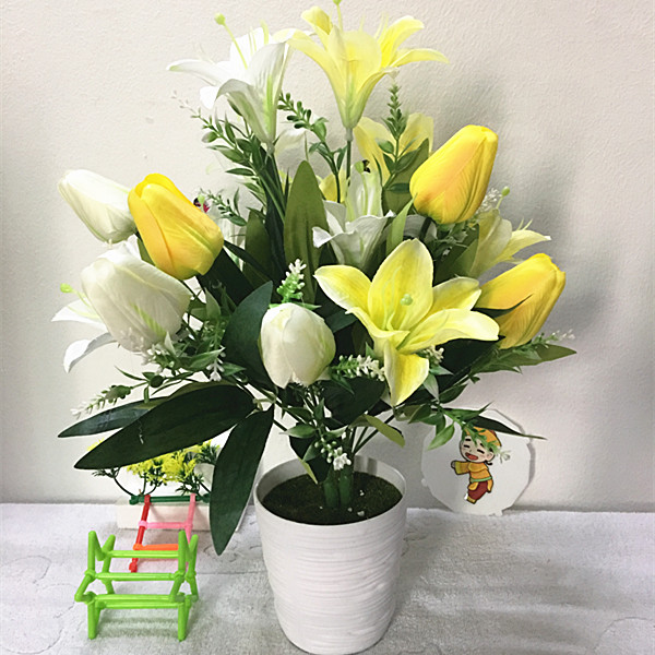花假花郁金香花百合花组合 仿真花客厅花套装家居餐桌茶几摆件花 3束