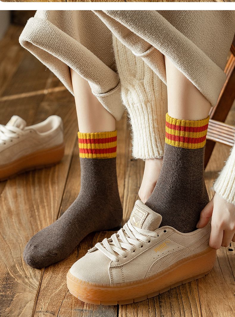 女生袜子冬季厚袜子女中筒袜秋冬季加绒毛巾底长筒袜黑色冬天保暖长袜