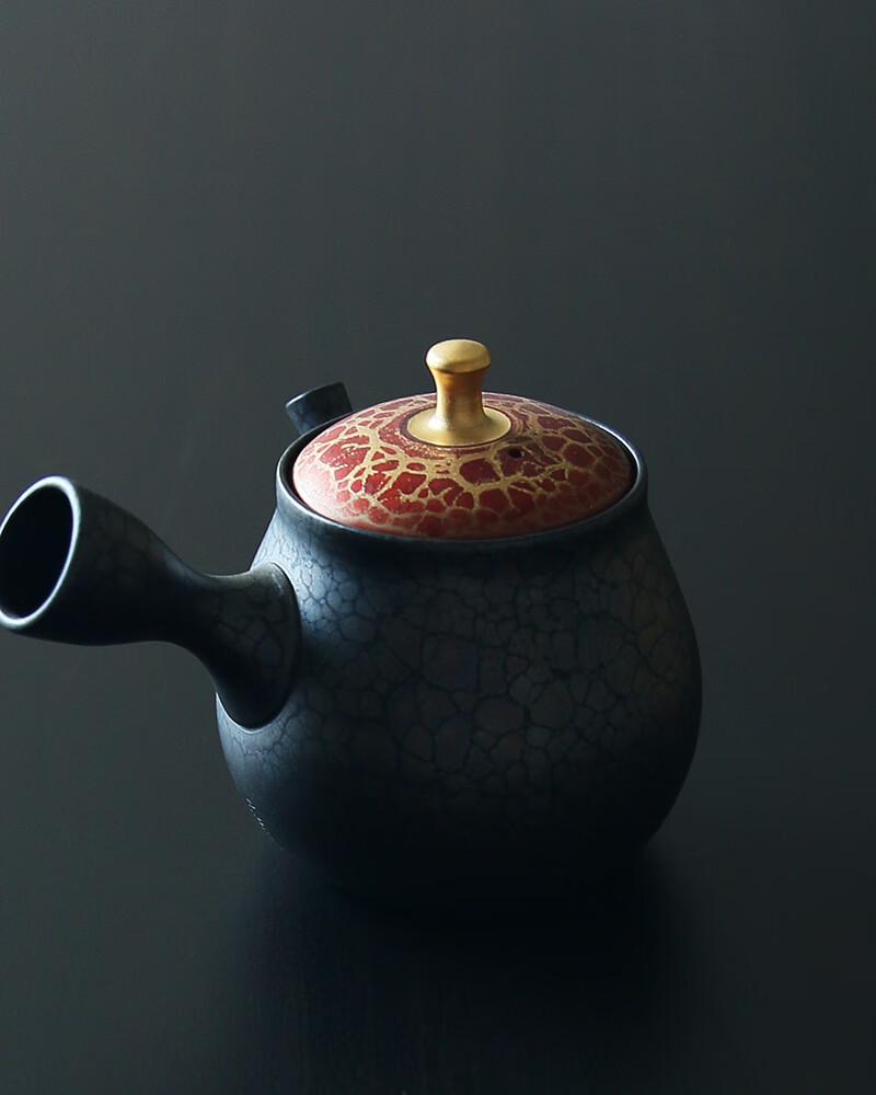 憬莀茶具日本进口常滑烧茶壶昭龙手作金彩锦盖天目窑变小急须 侧把