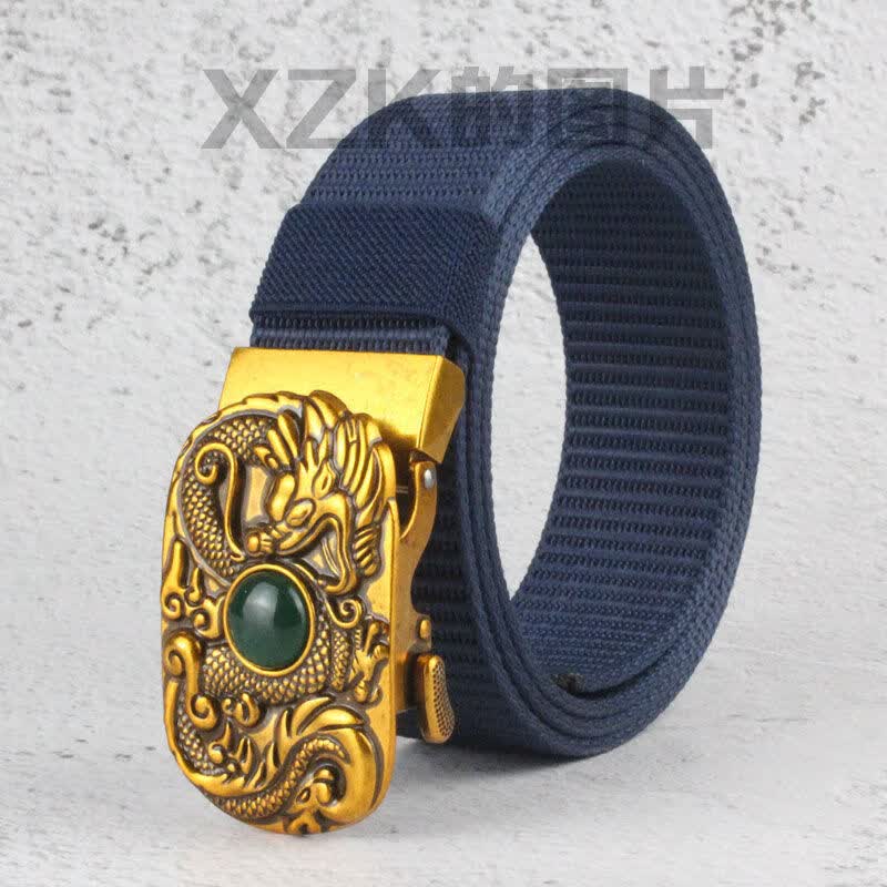 男士腰带全牙自动扣龙头皮带男年轻人潮新款韩版百搭帆布尼龙裤带 龙