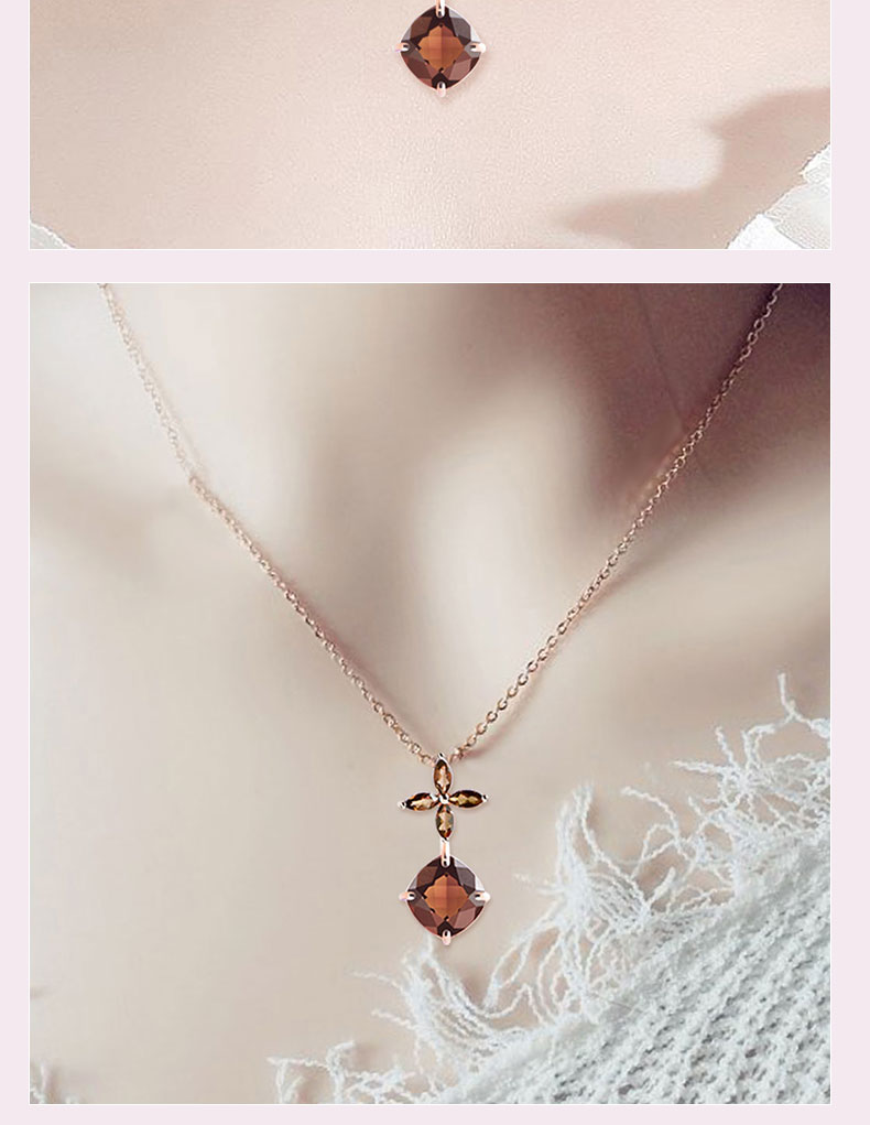 项链女水晶茶晶吊坠时尚饰品s925银项坠送女生生日礼物 茶色【图片