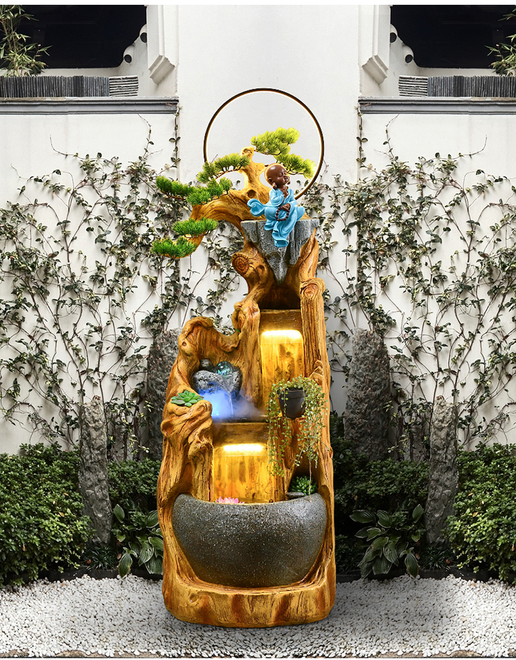 中式田园禅意假山流水喷泉摆件室内阳台客厅茶室养鱼加湿盆景2017长54